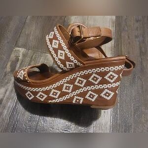 Tory Burch Brown and White Wedges Size 7